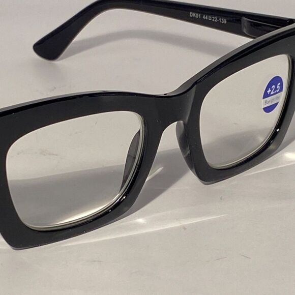 1073 Gretchen Reading Glasses 2.5 Square Readers Black Frames Oversize NWT - Picture 7 of 9